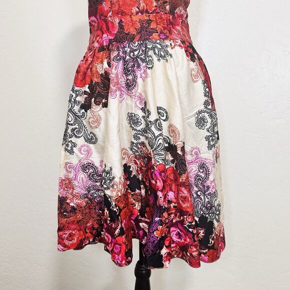 Elegant Floral Midi Dress - Red and Purple - Picture 3 of 13